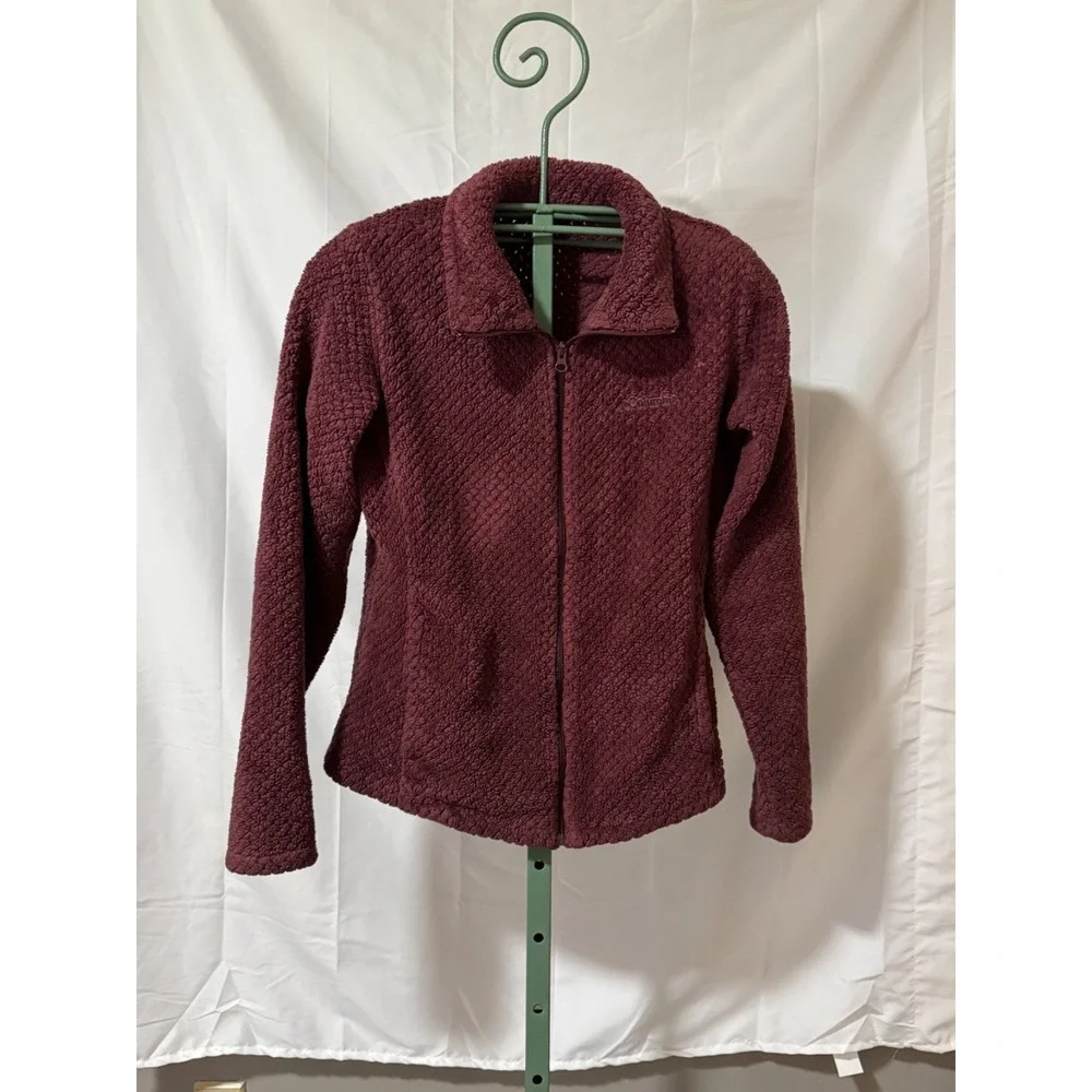 Columbia Fleece Jacket Womens L Burgundy Full Zip Sherpa Soft Cozy k